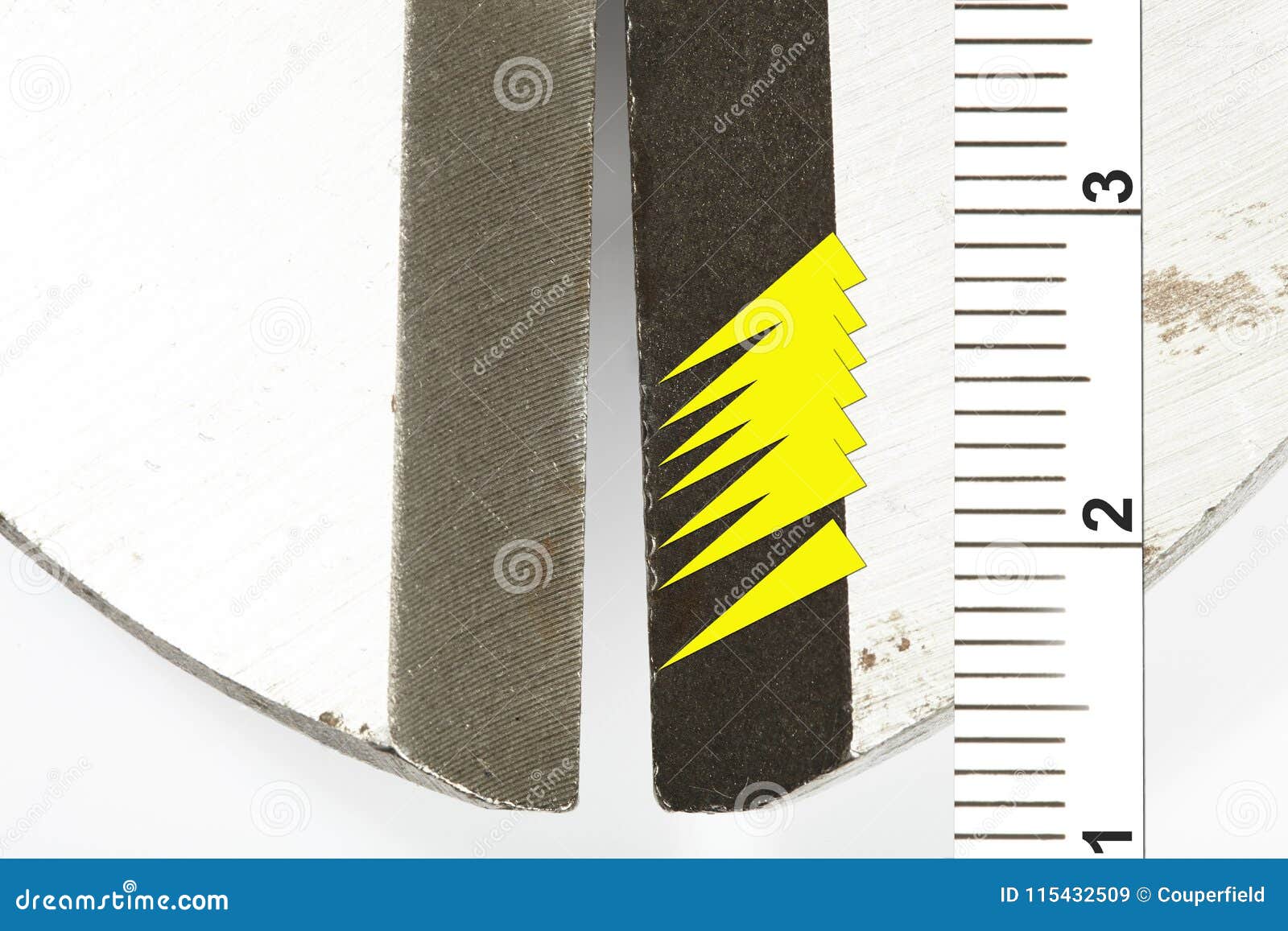 macro detail of bolt cutters analysed as police evidence of burglary crime