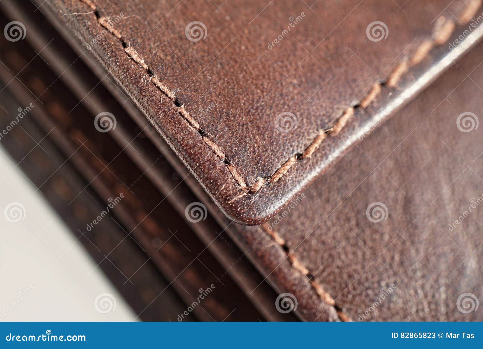 Macro Detail of a White and Brown Thread Stitching Black and Brown ...