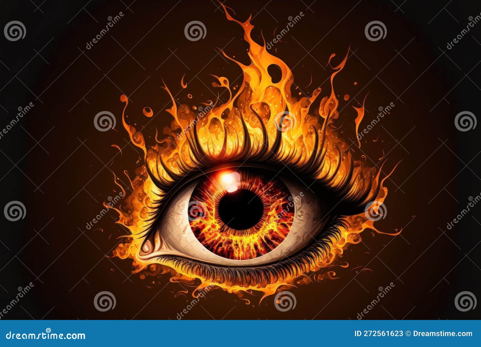 Macro Image of Human Eye with Fire Flames Stock Illustration