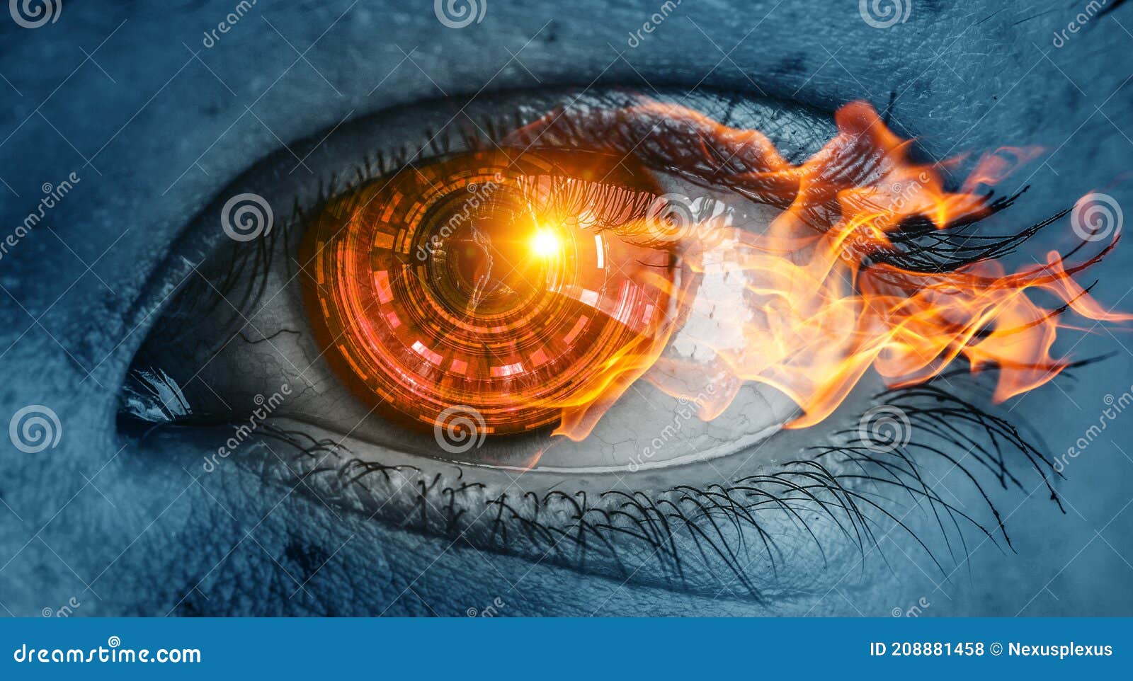 Macro Image of Human Eye with Fire Flames Stock Photo Image of face