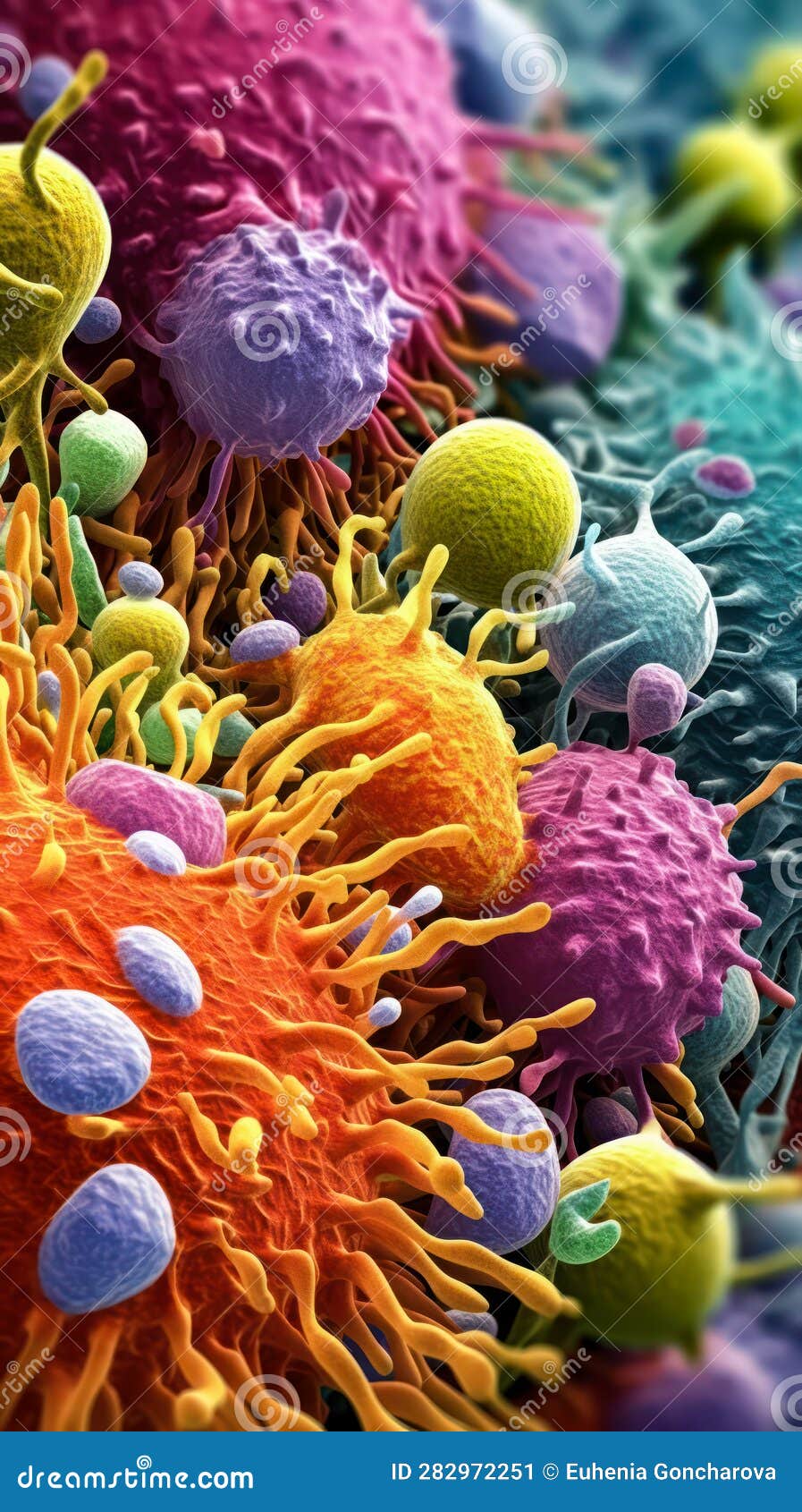 macro image of viruses and bacteria in tissues, colorful vivid background microbiological microlife, macro bokeh depth of field