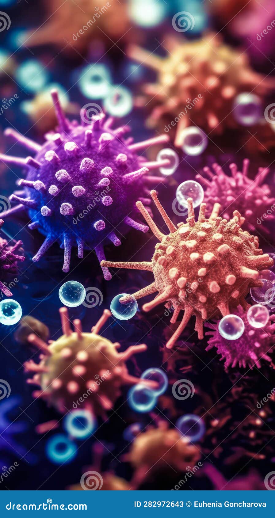 Macro Image of Viruses and Bacteria in Tissues, Colorful Vivid