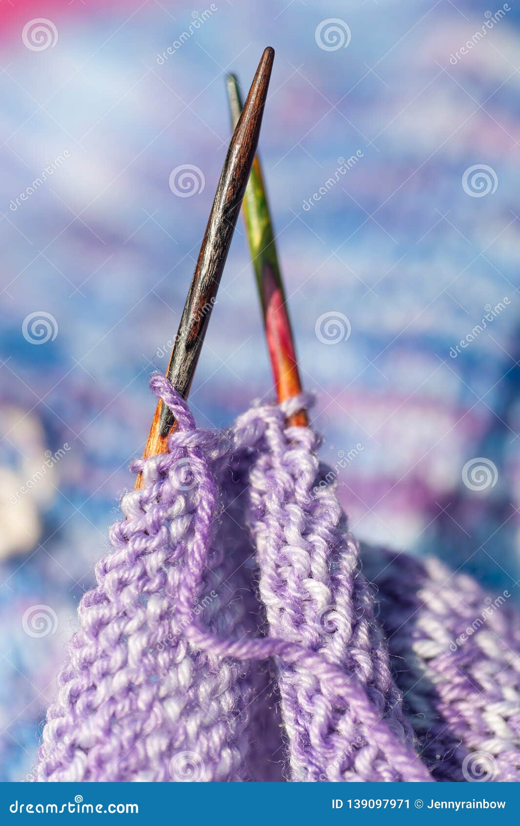 Macro of Knitting Needles with Pale Purple Yarn Vertical Stock Image ...