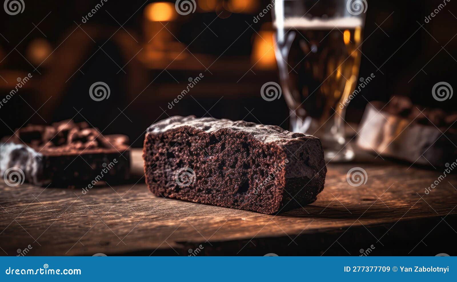 Macro Photo Pumpernickel Bread on Stone Rustic Pub. Generative AI Stock