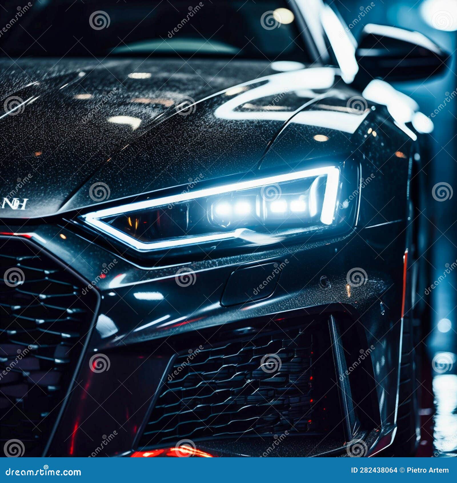 Macro Photography of the Led Lights of an Audi RS7, Generative AI Stock