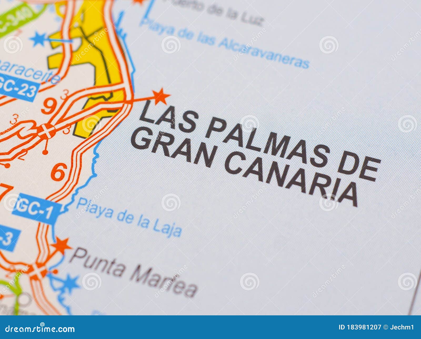 Macro Picture of the Location on the Map of the City of Las Palmas De Gran  Canaria in Spain in Colour Stock Image - Image of explore, happiness:  183981207