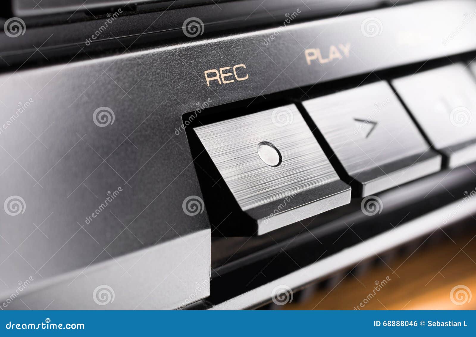 Macro of a Rectangular Record Button of an Old Hifi Stereo Audio System