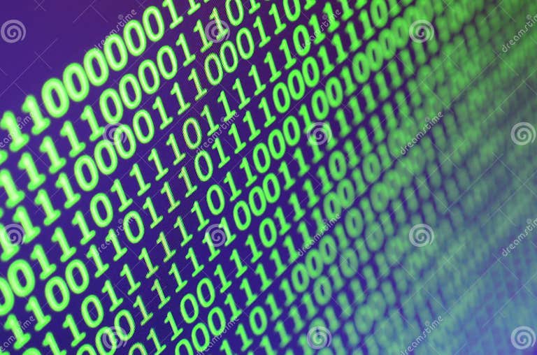 Macro Shot of Binary Code on the Monitor of an Office Computer. the ...