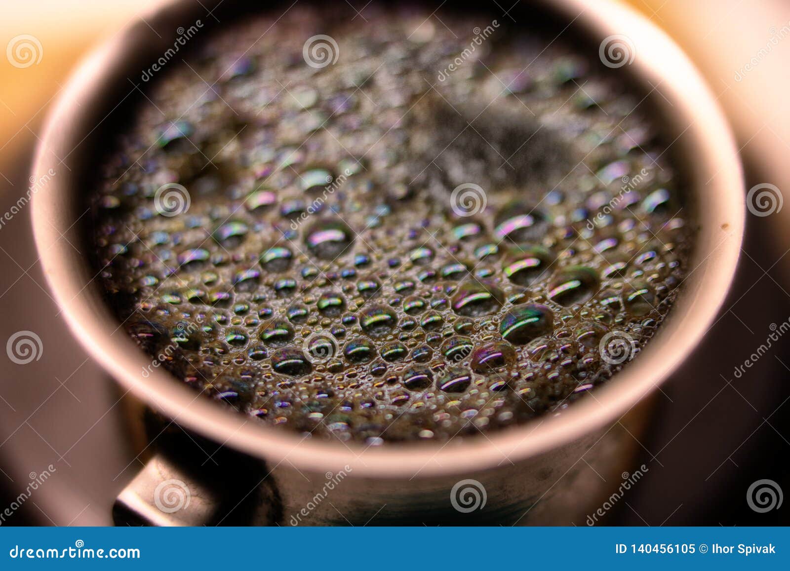 Macro Shot of Brewed Coffee in a Round Cup Sparkles Stock Image Image