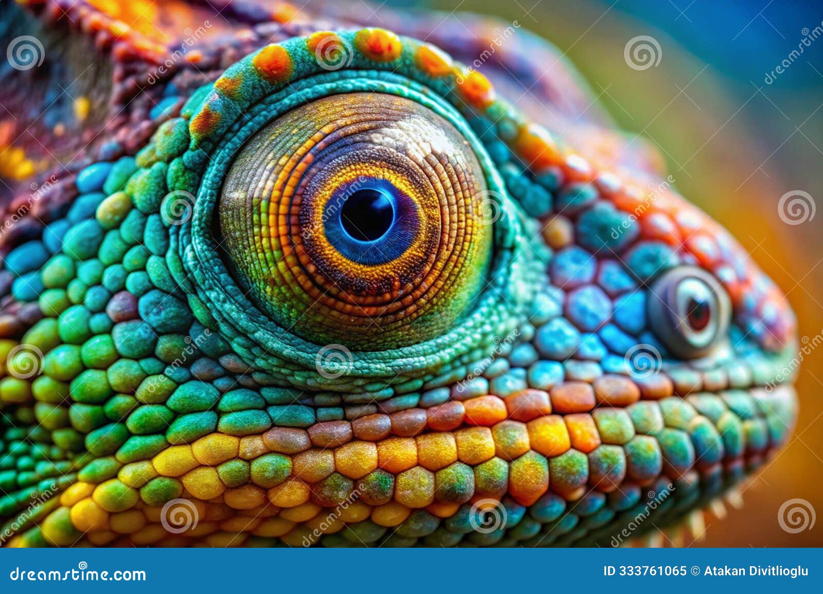 Macro Shot of a Chameleon S Eye with Vivid Colors Stock Illustration ...