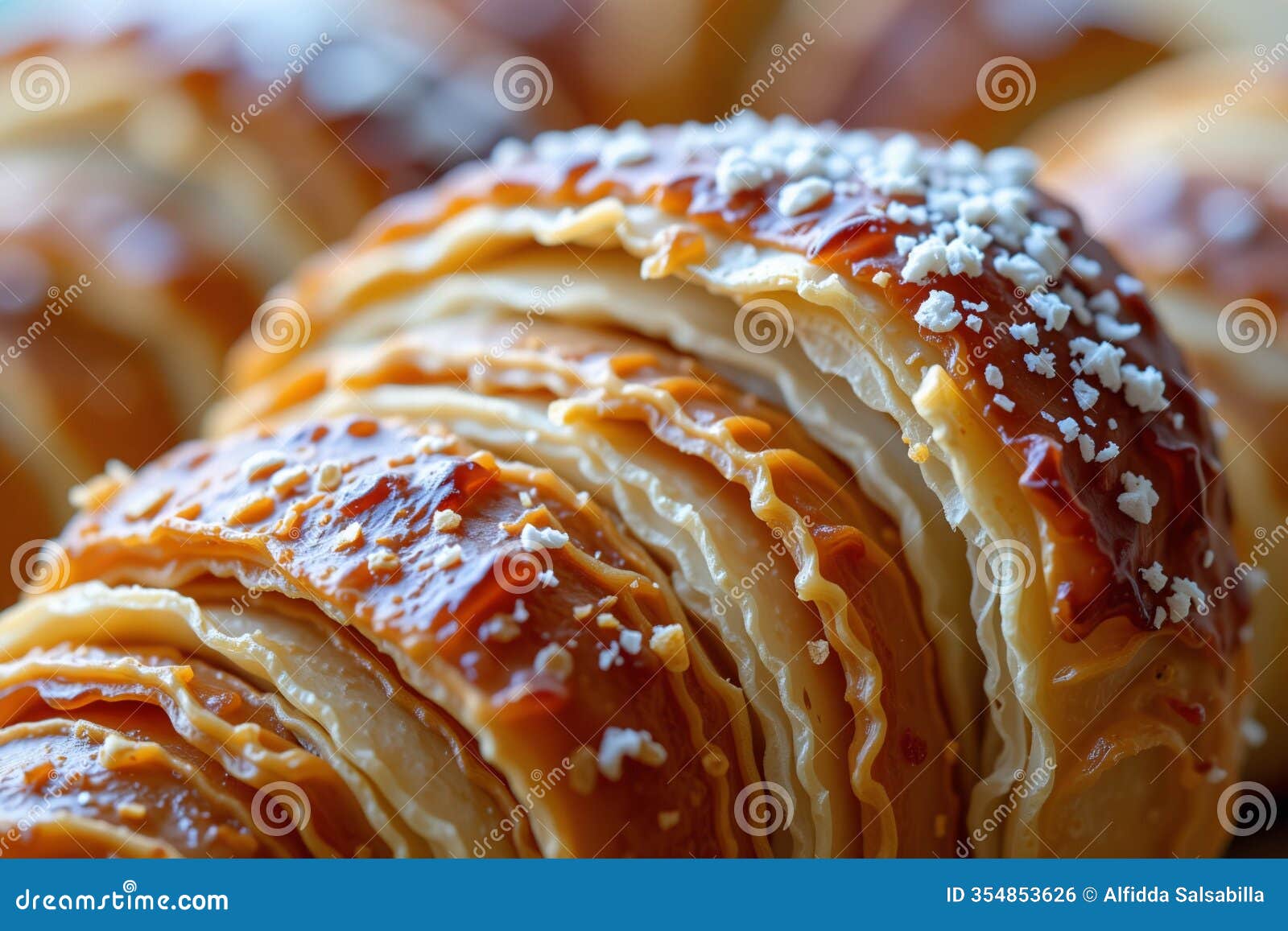 a macro shot of a croissant, highlighting its flaky layers and golden color. ideal for food blogs, baking, or breakfast-themed