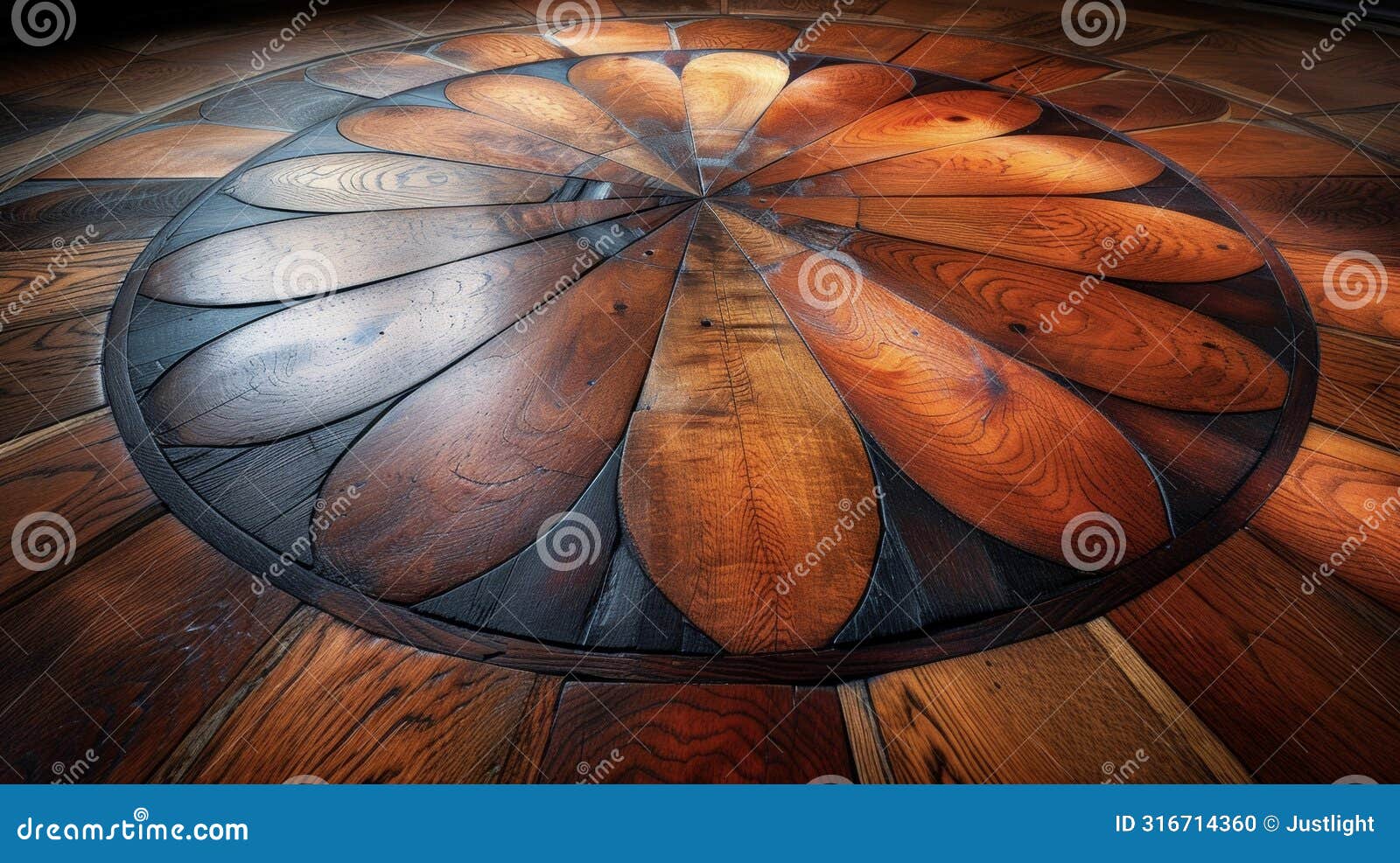 macro shot of a marquetry hardwood floor featuring a stunning geometric  in varying shades of brown