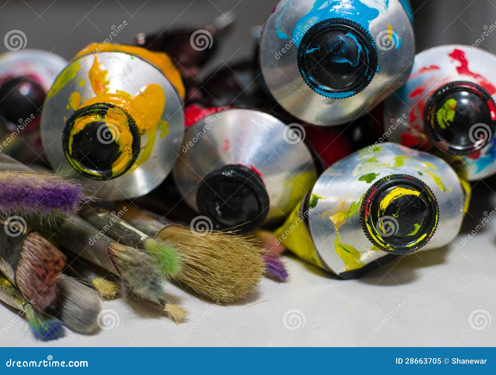 Macro Shot of Paint and Brushes Stock Image Image of texture, artist