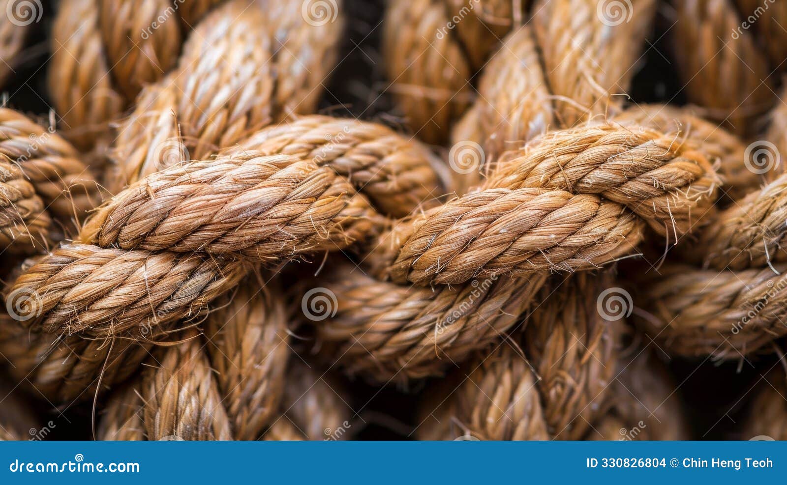macro shot of thick, intertwined brown ropes, capturing the detailed texture and fibers, creating a strong and rugged visual