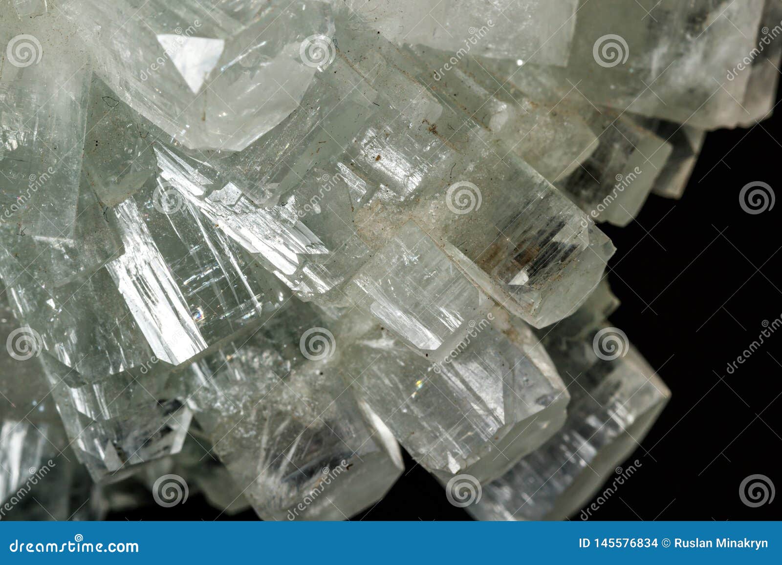 macro stone apophyllite mineral on black background