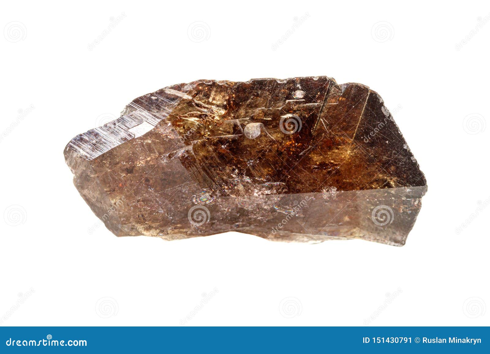 macro stone axinite mineral on white background