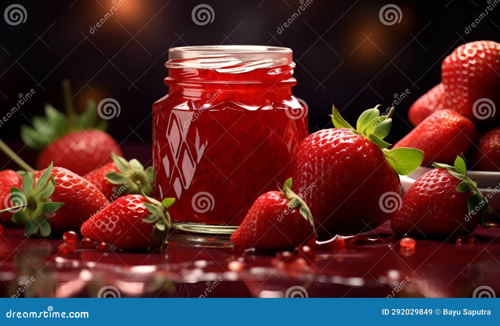 Macro of Strawberry Jam in a Jar, Ai Generative Stock Illustration