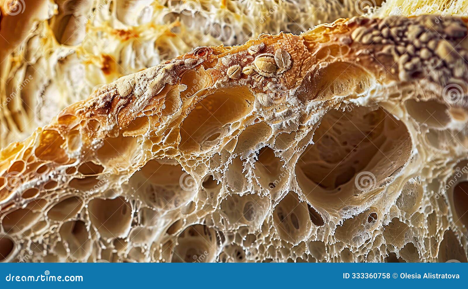 macro view of inside and molecular beautiful loaf of bread