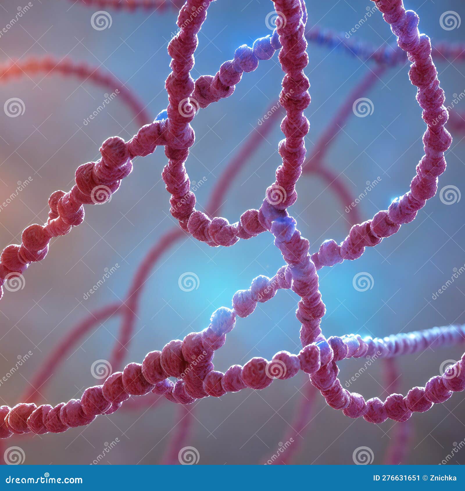 structured strands of microscopic biology-themed patterns, resembling cell chains, dna or synapses