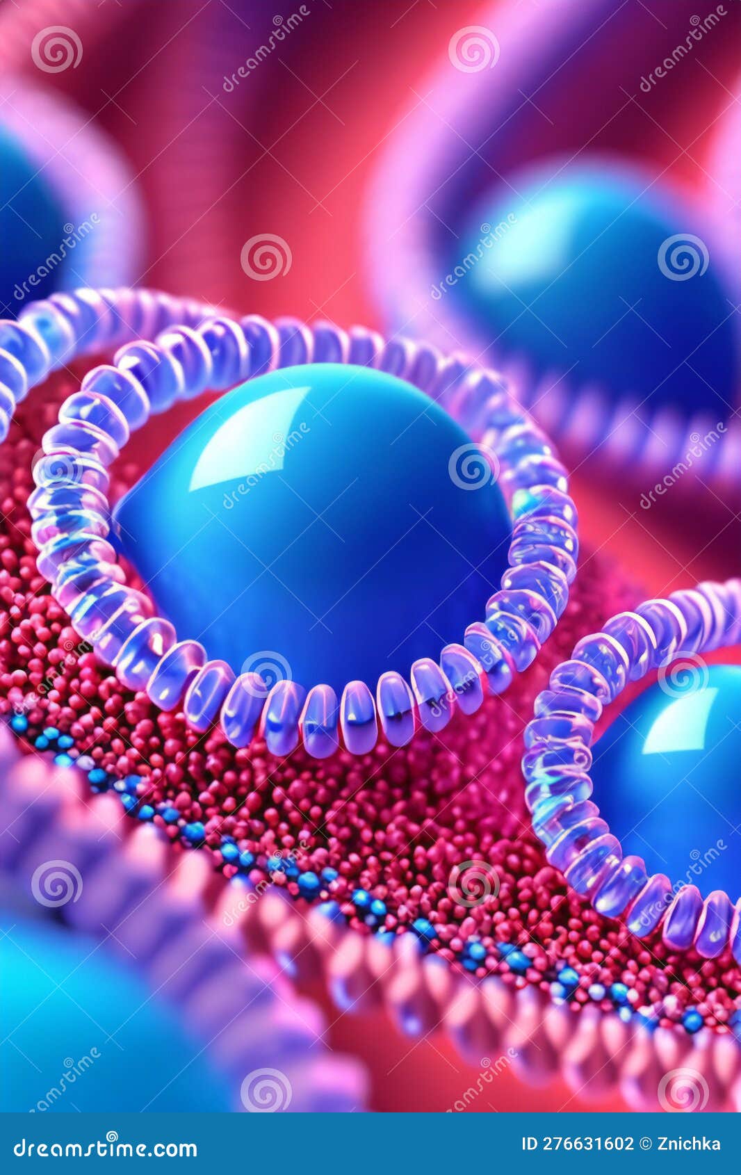macro view of microscopic biology-themed strands, evoking cell chains, dna or synapses