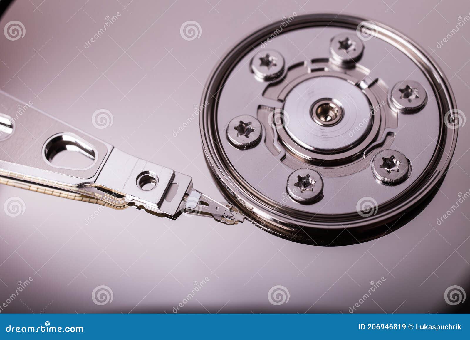 Macro View of Spindle of the Open Hard Disk Drive Stock Image Image
