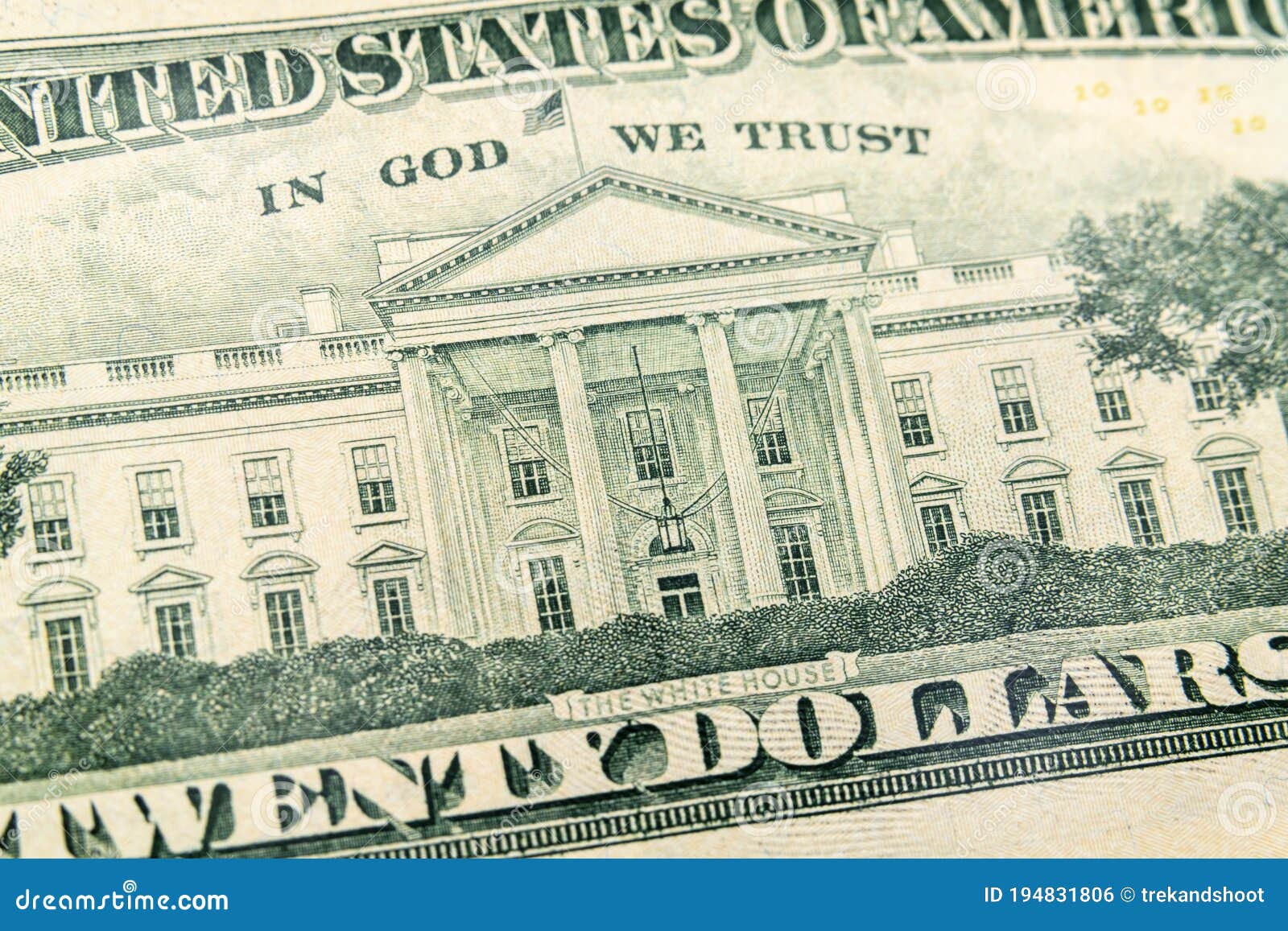 Macro of White House on the US Twenty Dollar Bill Stock Photo Image