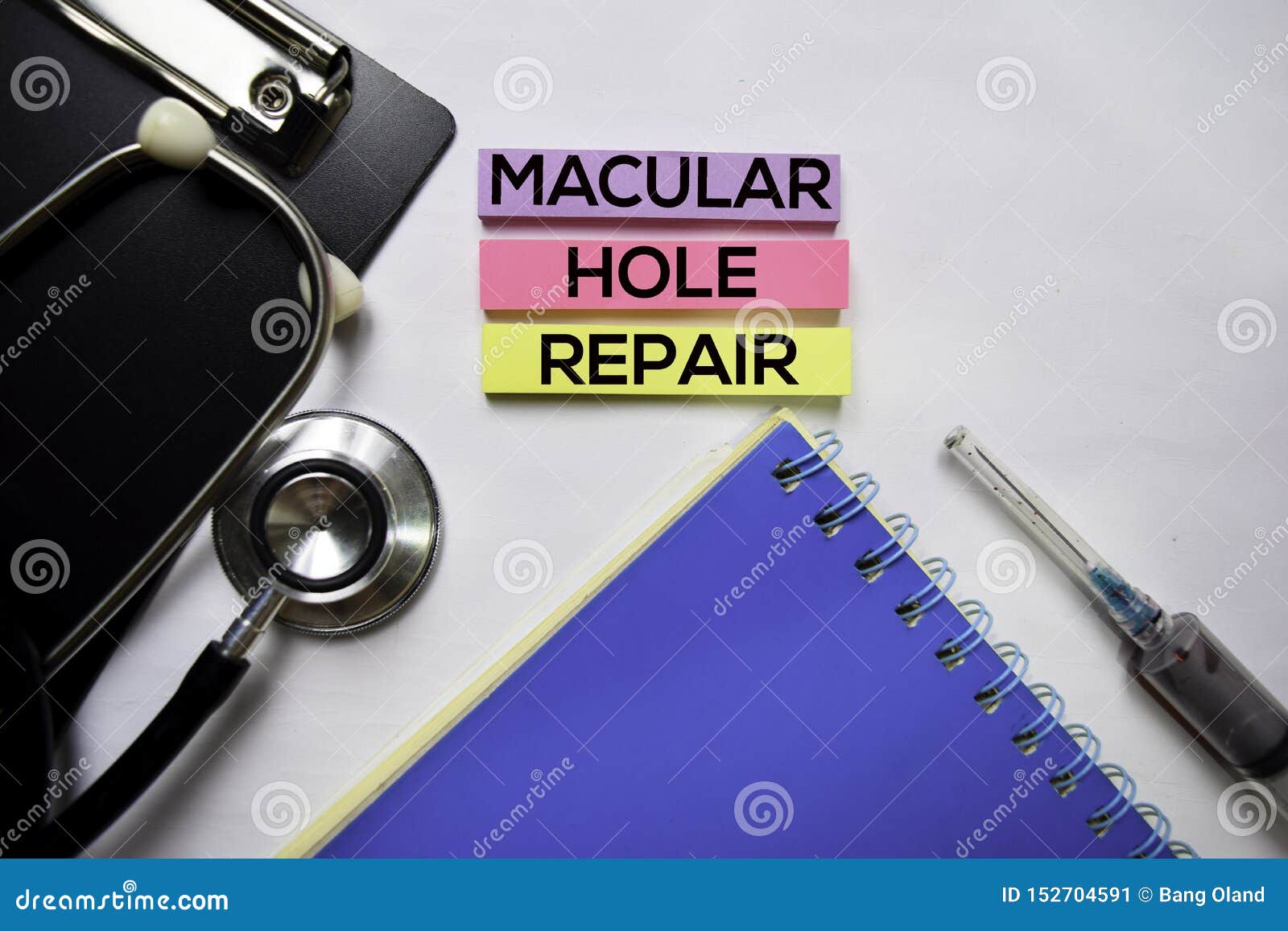 macular hole repair text on top view  on white background. healthcare/medical concept