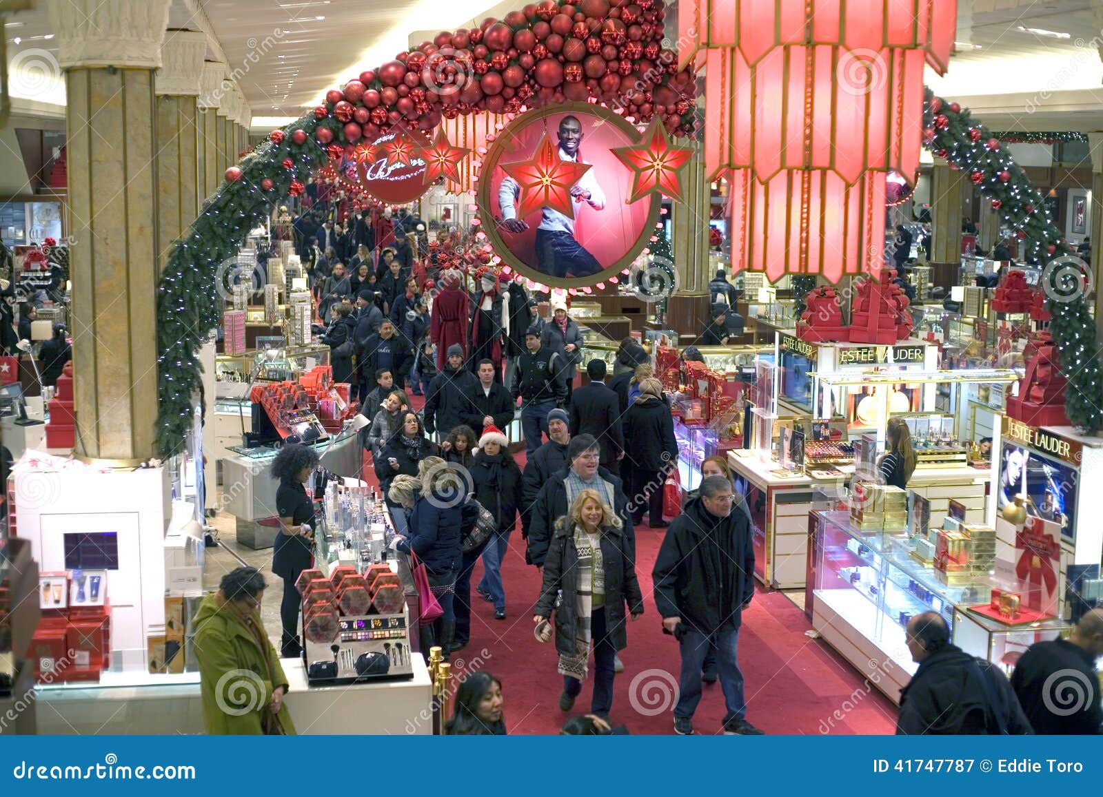 Shoppers Inside Macy S at Christmas Time in NYC Editorial Image