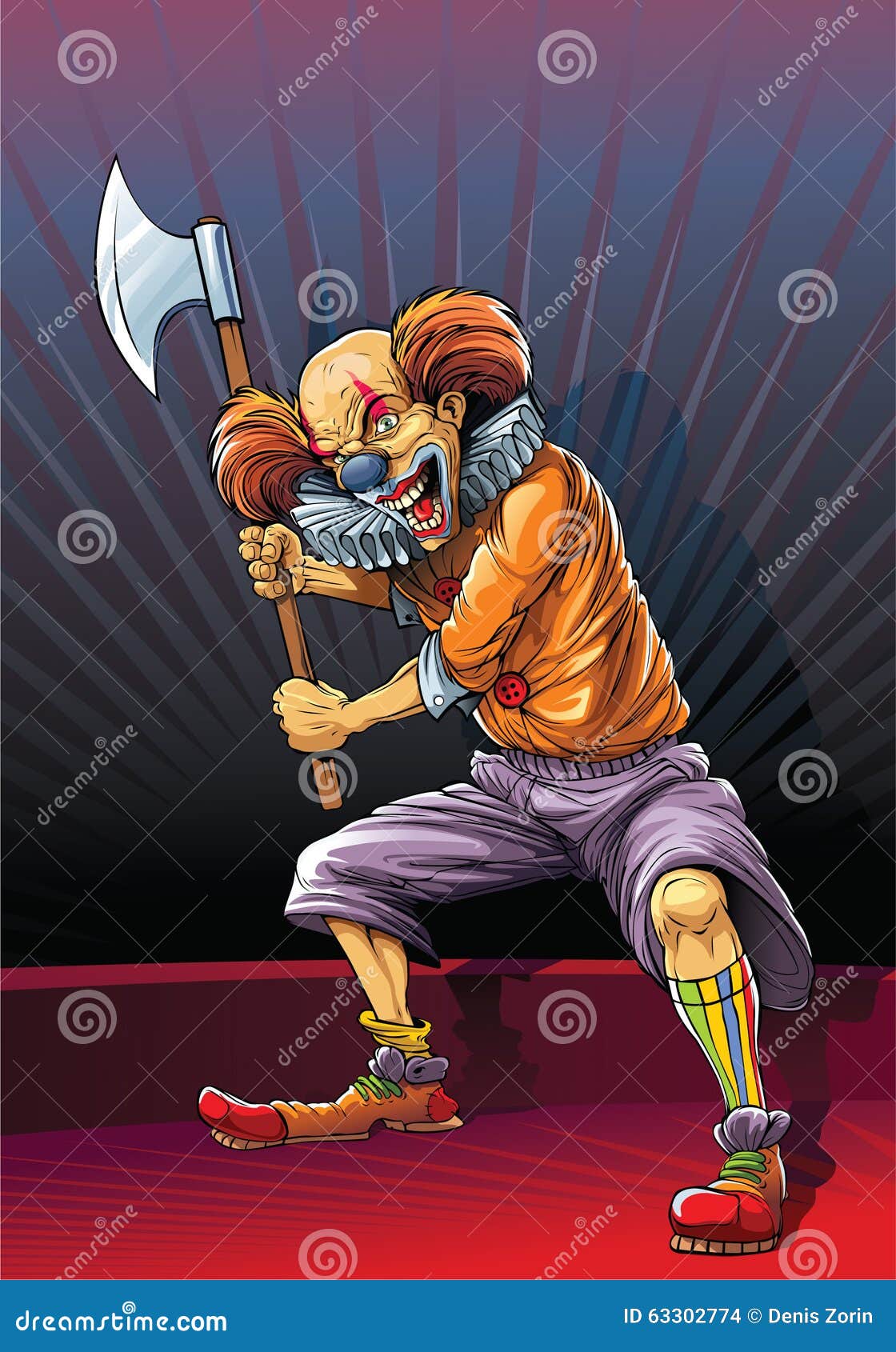 Mad clown killer with axe. stock vector. Illustration of vector 63302774