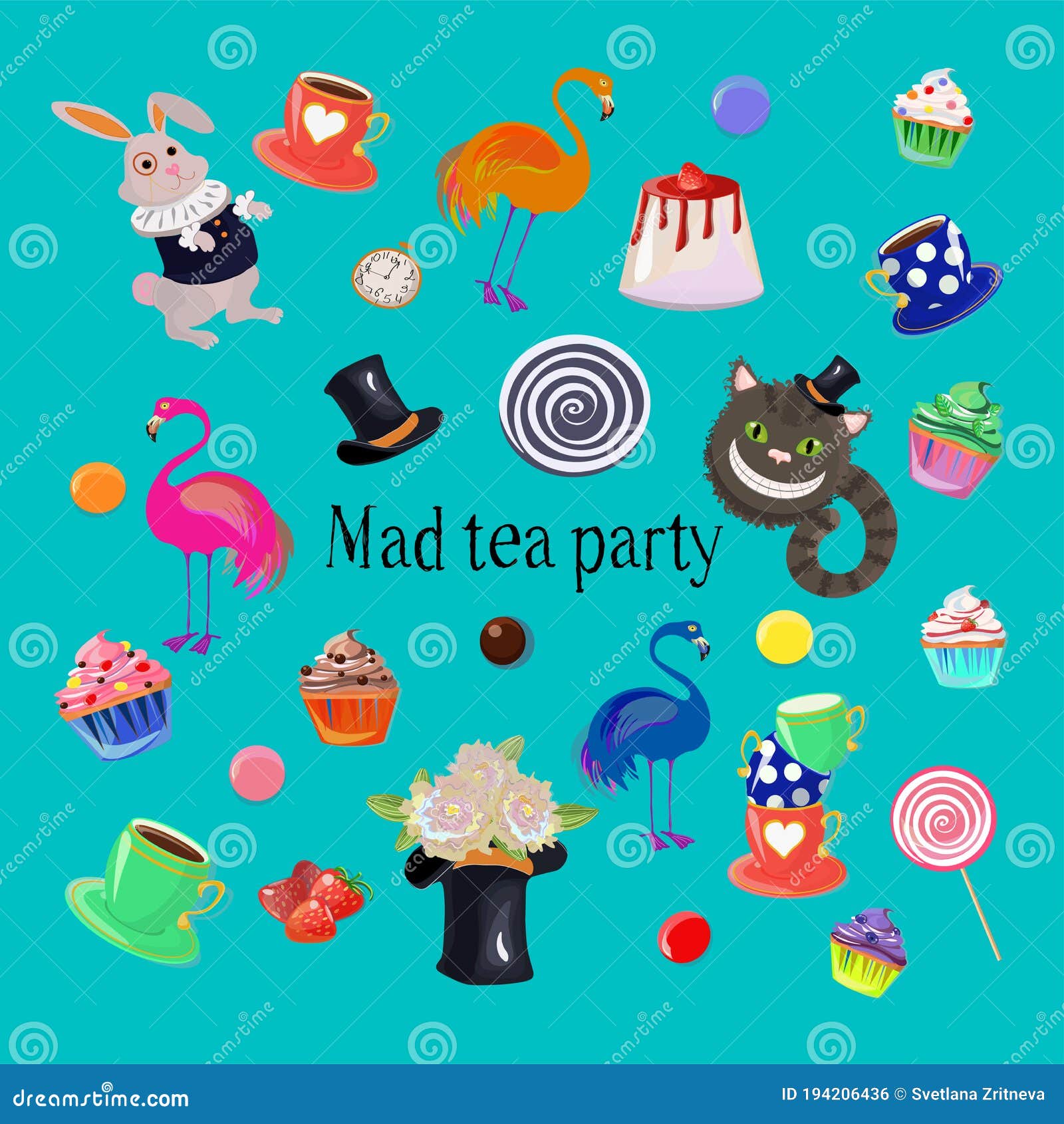 Alice in Wonderland Tea Party Watercolor Clipart (Instant Download