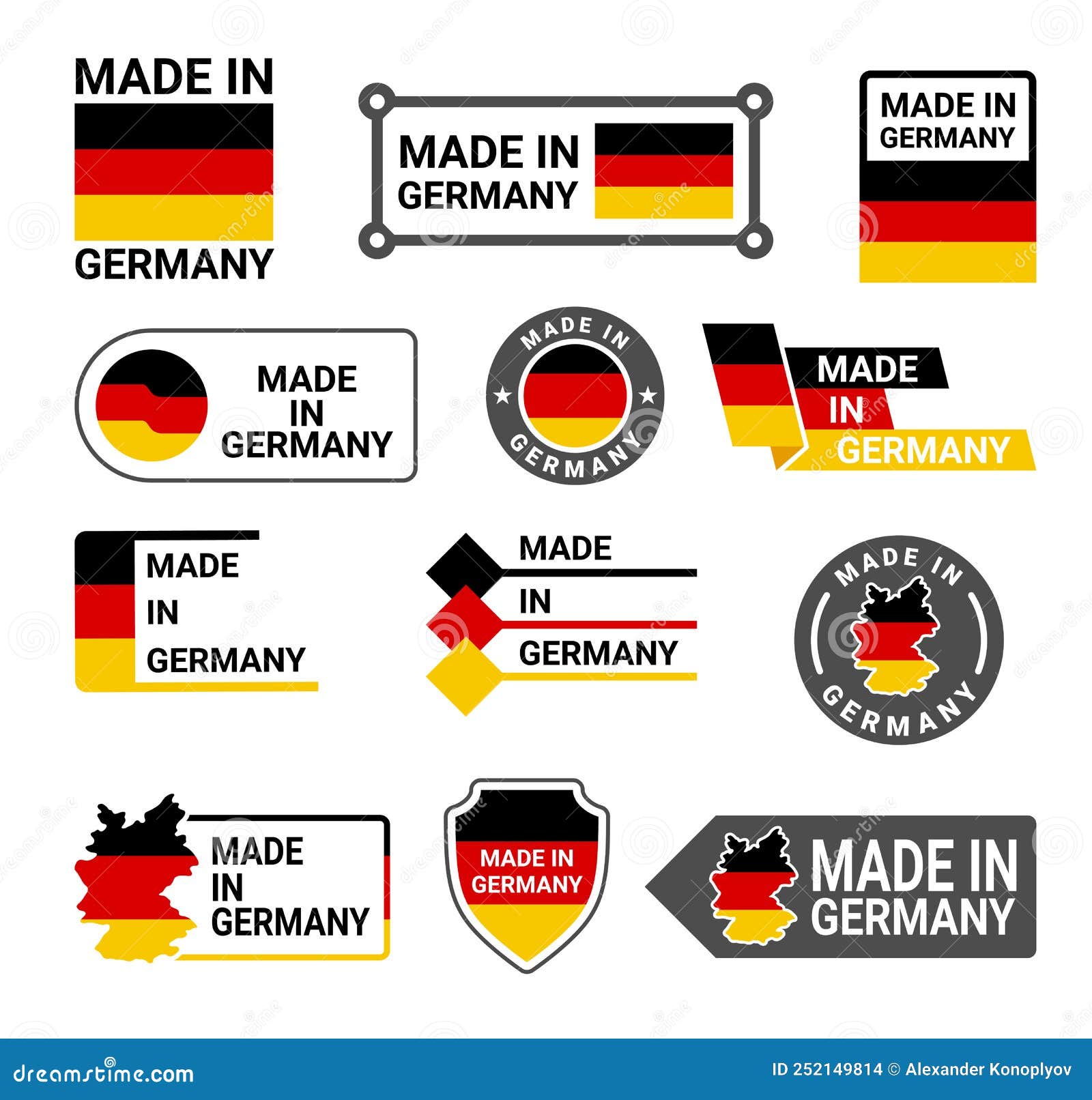 Made in Germany Badge Collection Vector Flat Quality Guarantee Sticker with German  Flag Stock Vector - Illustration of poster, placard: 252149814