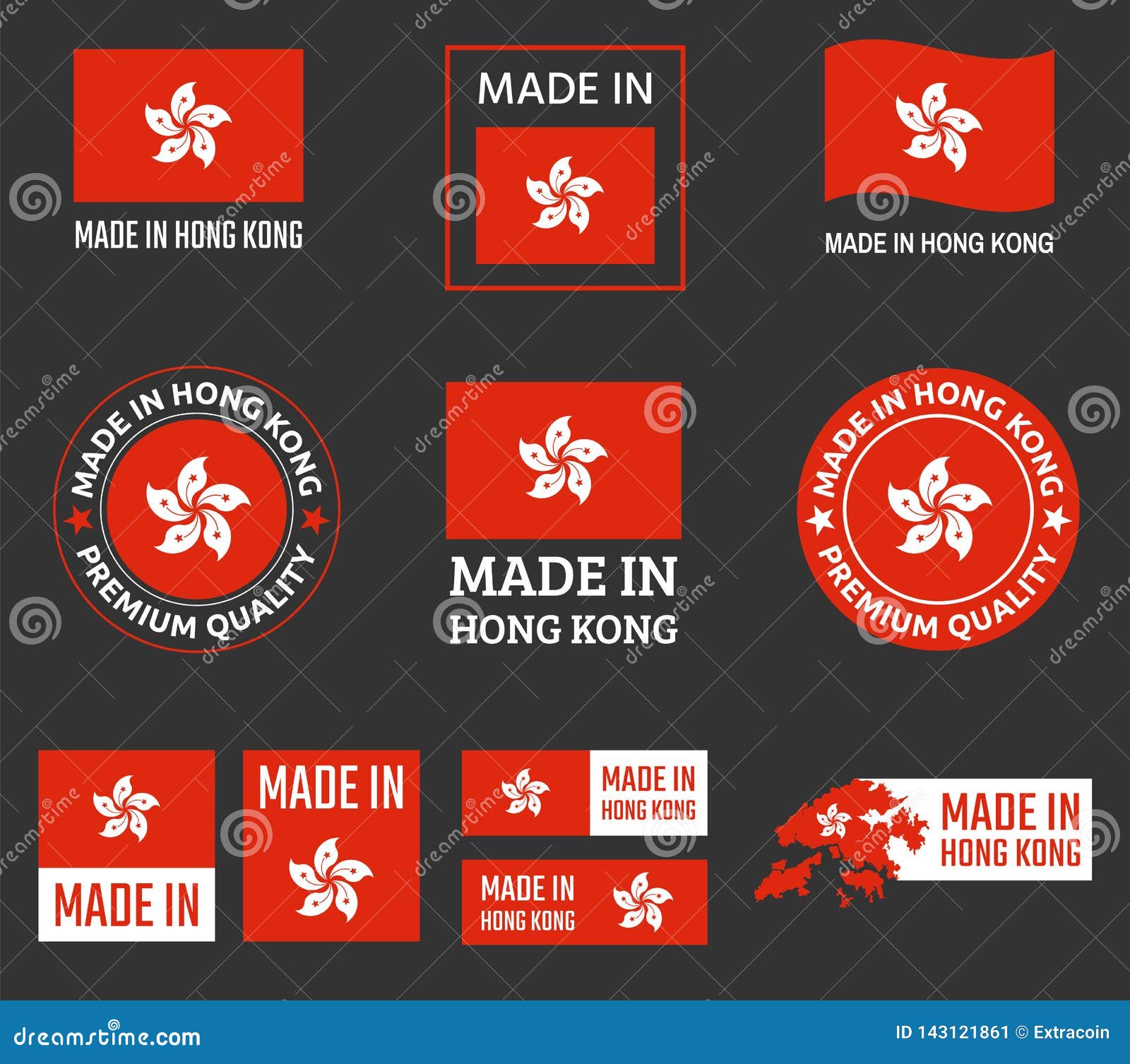 Made In Hong Kong Labels Set, Product Emblem Of Hong Kong Stock Vector - Illustration of market ...