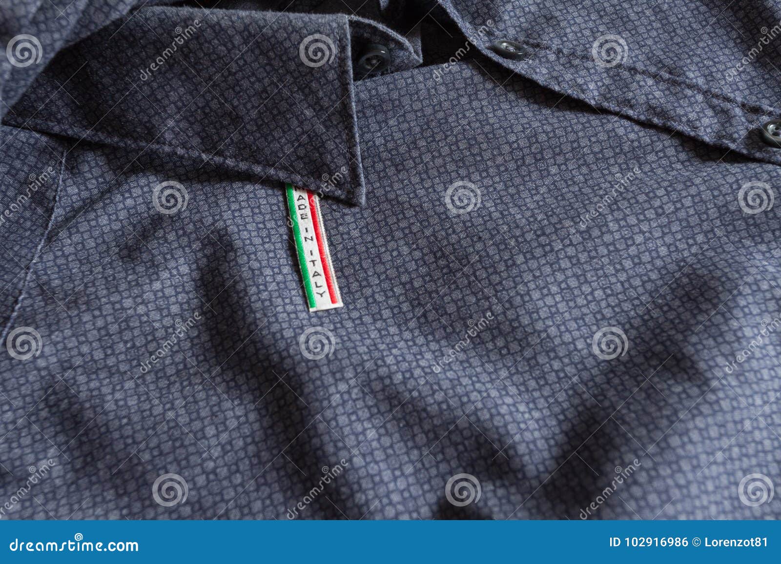 Made in Italy Label on Blue Cotton Shirt Stock Photo - Image of fashion ...