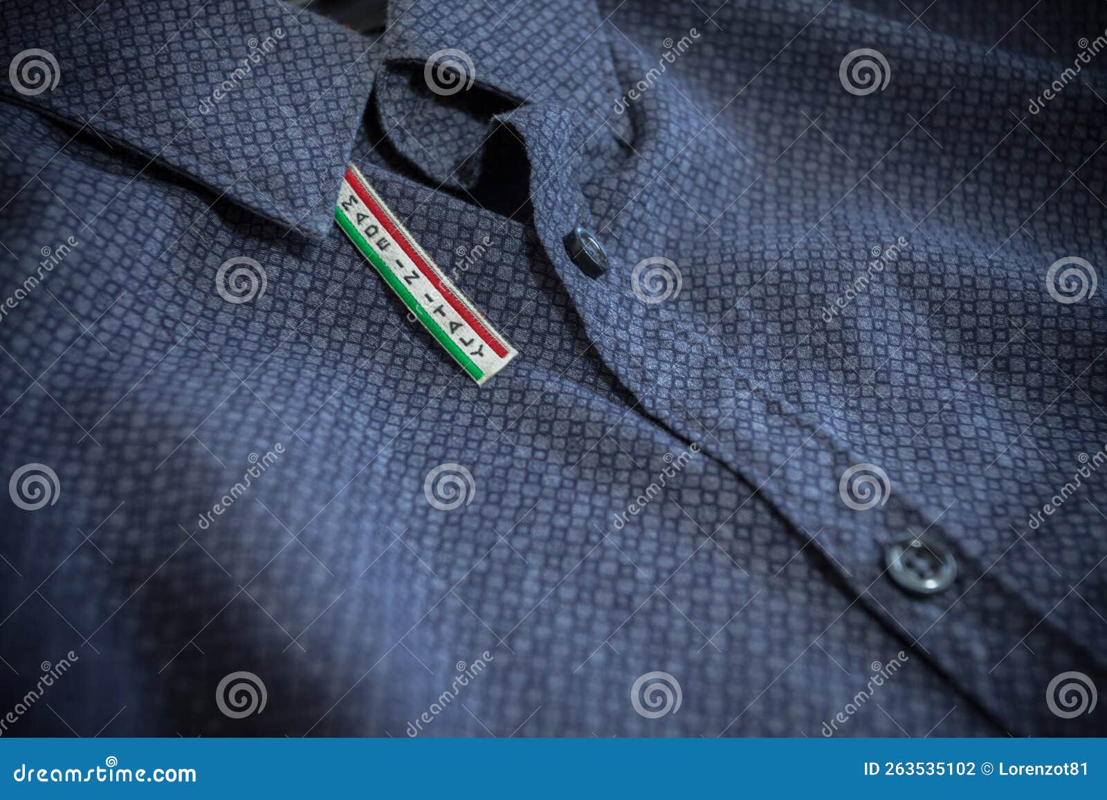 Made in Italy Label on Blue Cotton Shirt Stock Photo - Image of white ...