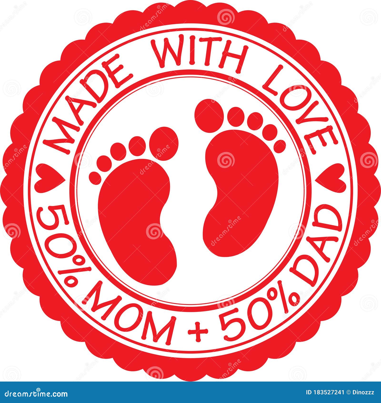 made with love sign with baby footprint, 50% mom + 50% dad, 