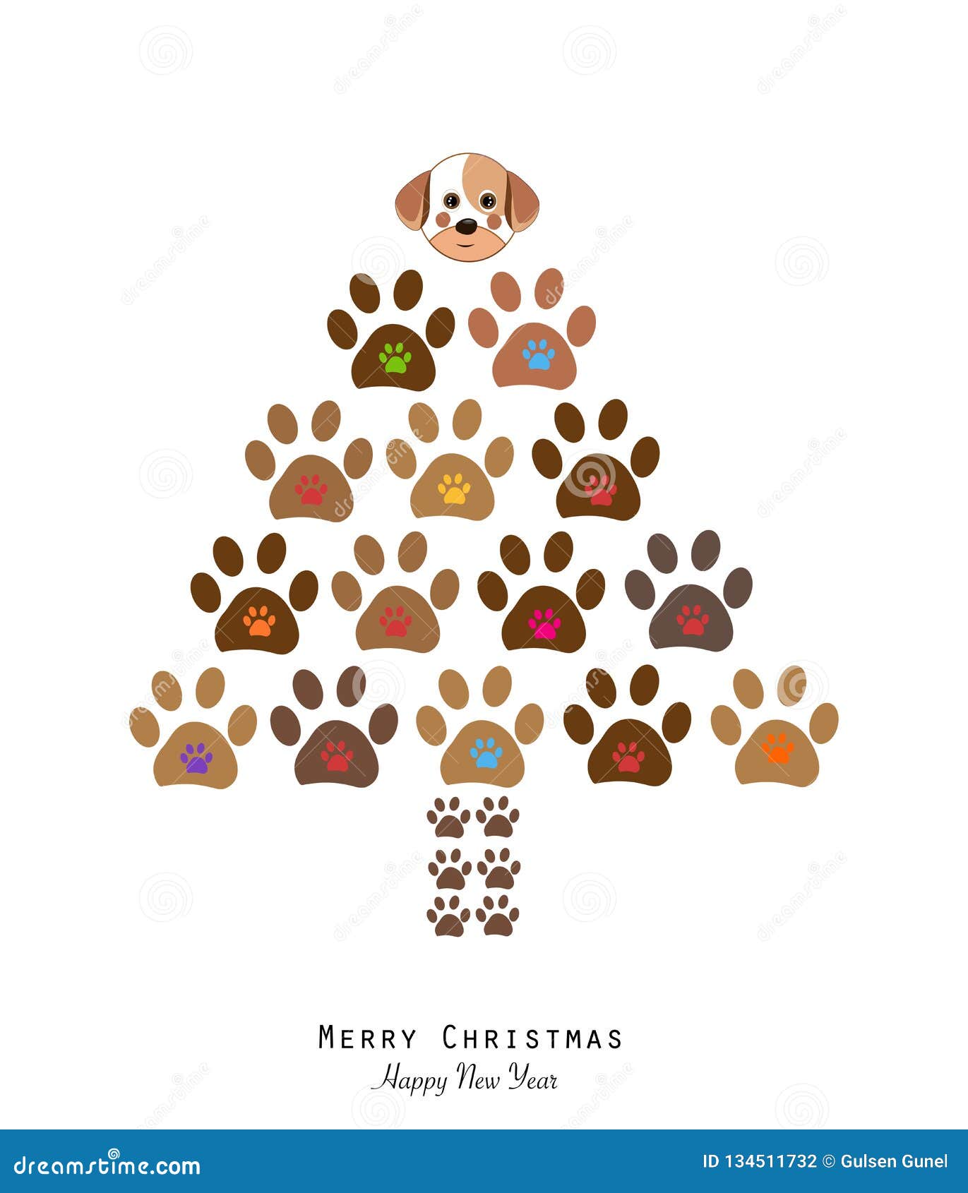 Made Of Paw Print Christmas Tree With Colorful Paw Print