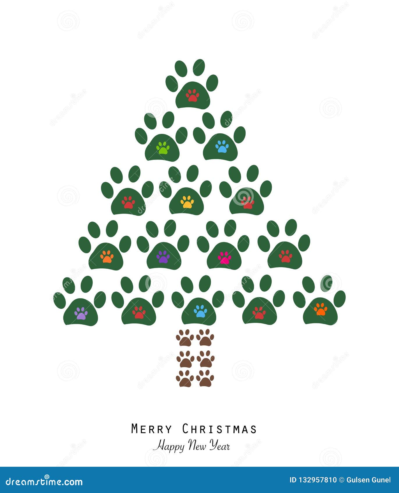 Download Made Of Paw Print Merry Christmas Tree With Colorful Paw ...