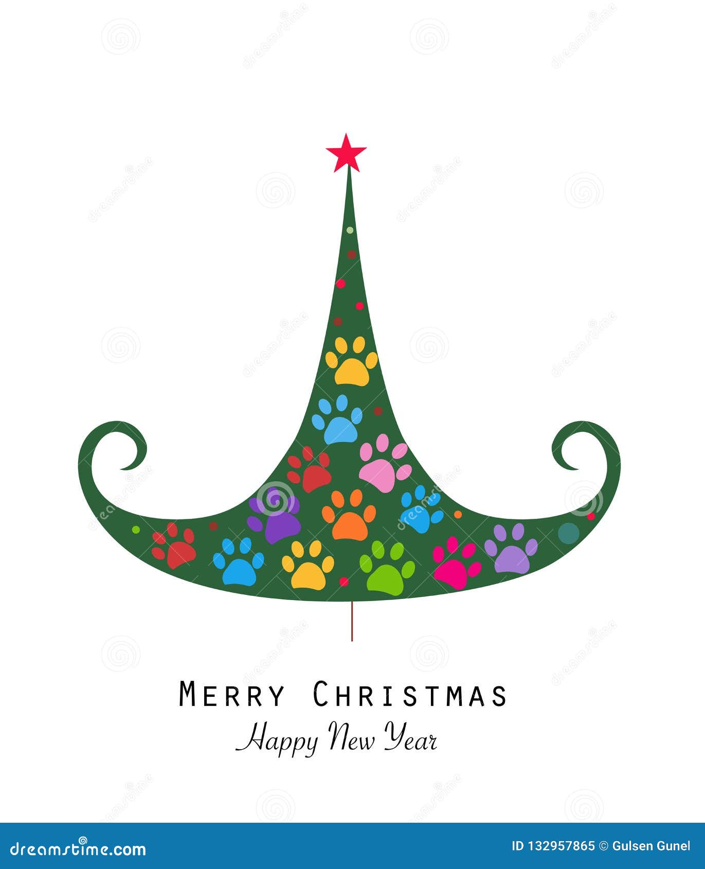 Download Made Of Paw Print Merry Christmas Tree With Colorful Paw ...