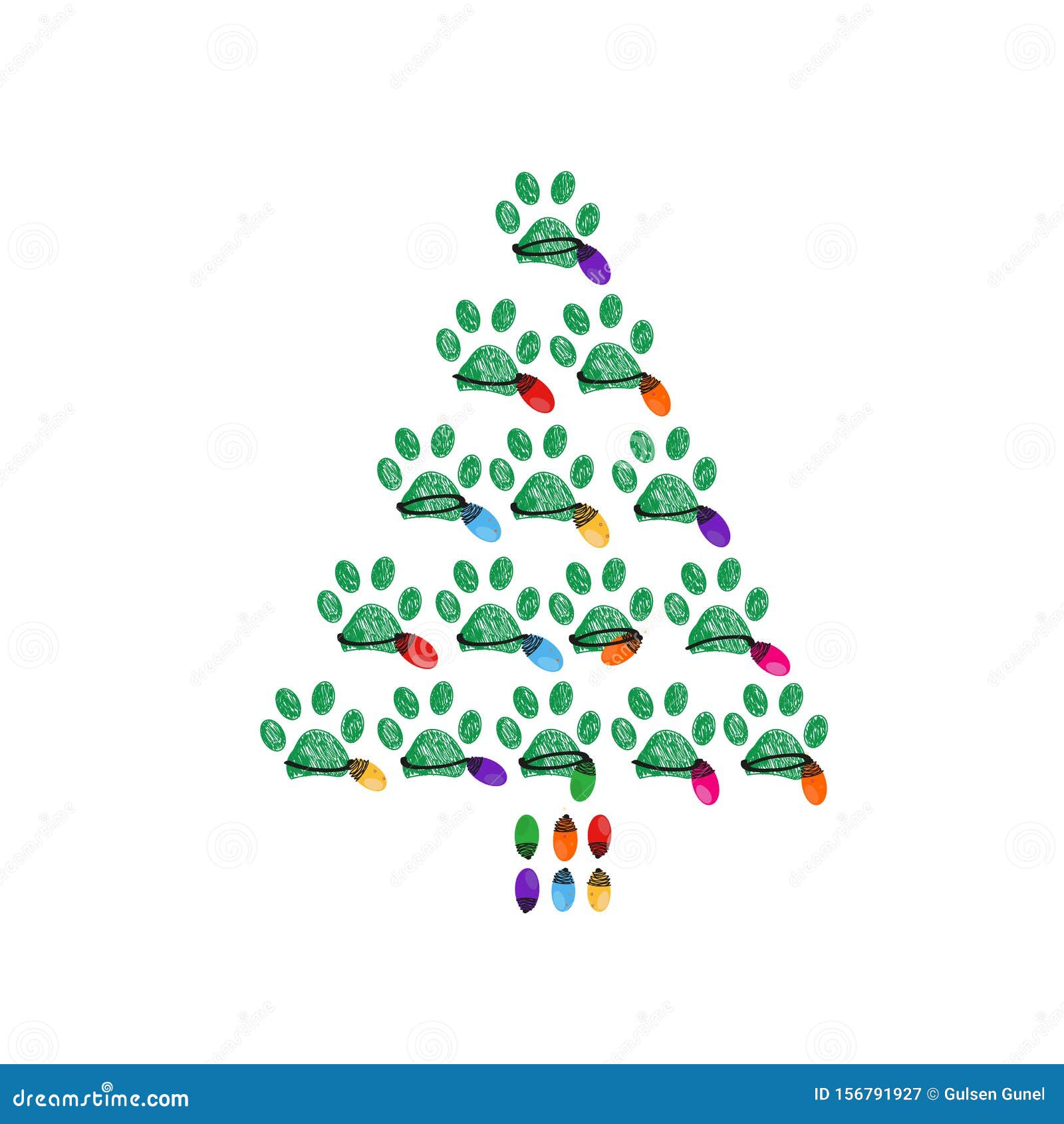 Download Made Of Paw Prints Green Christmas Tree. Happy New Year ...