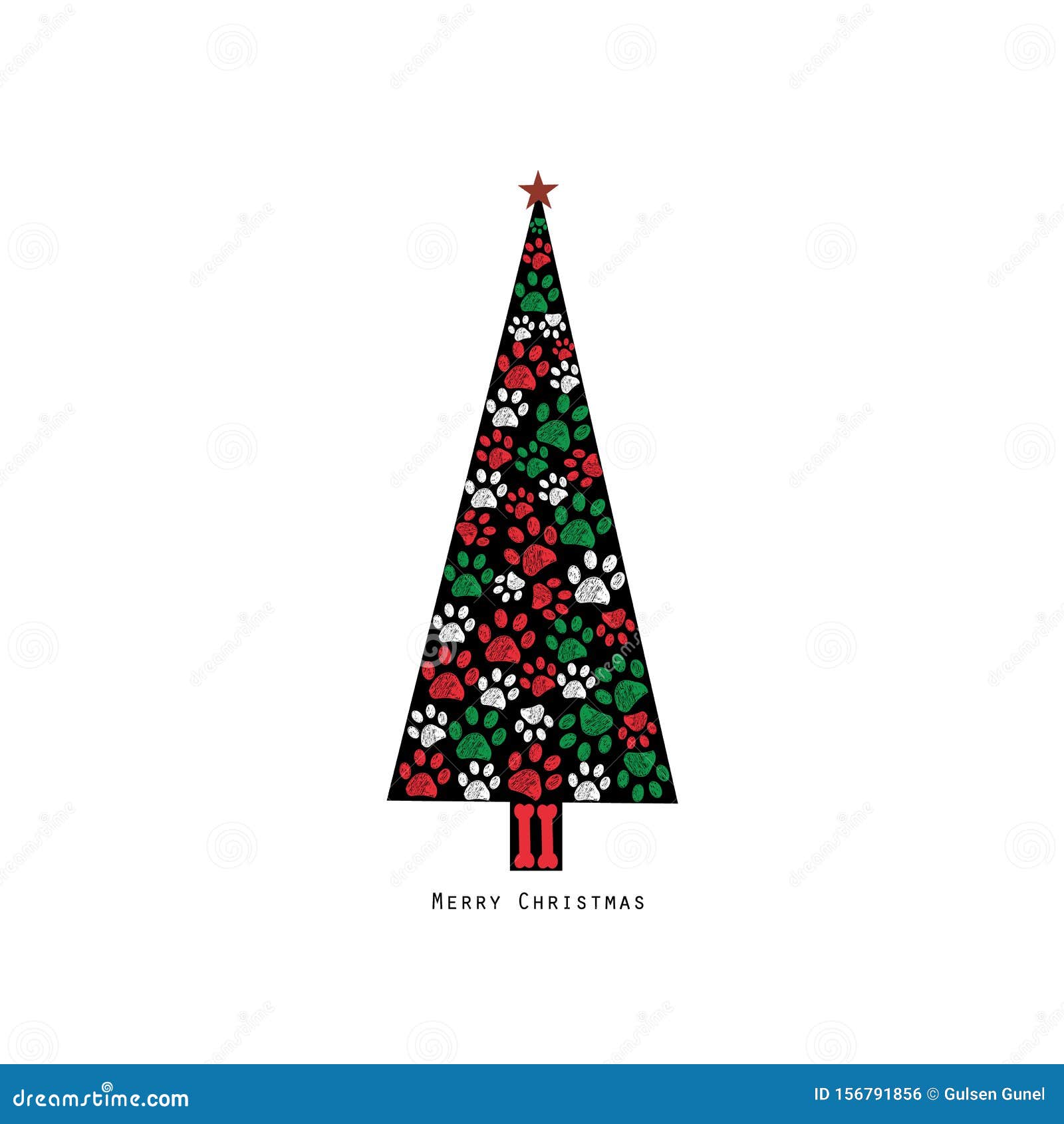 Download Made Of Paw Prints Green Christmas Tree. Happy New Year ...