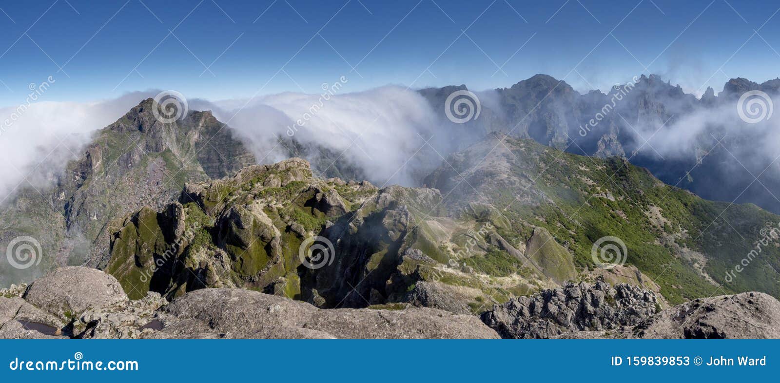 madeira mountains in clouds