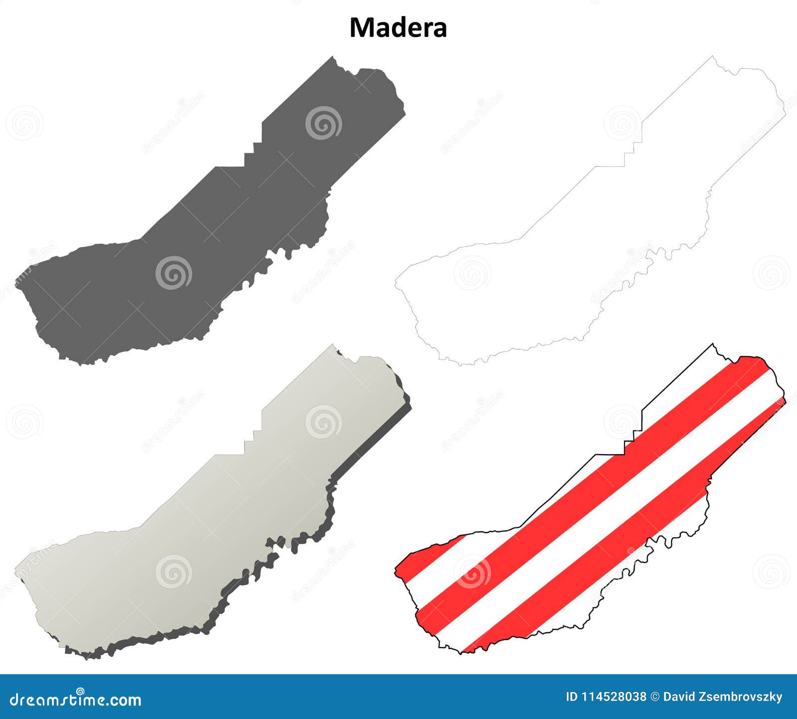 madera county, california outline map set