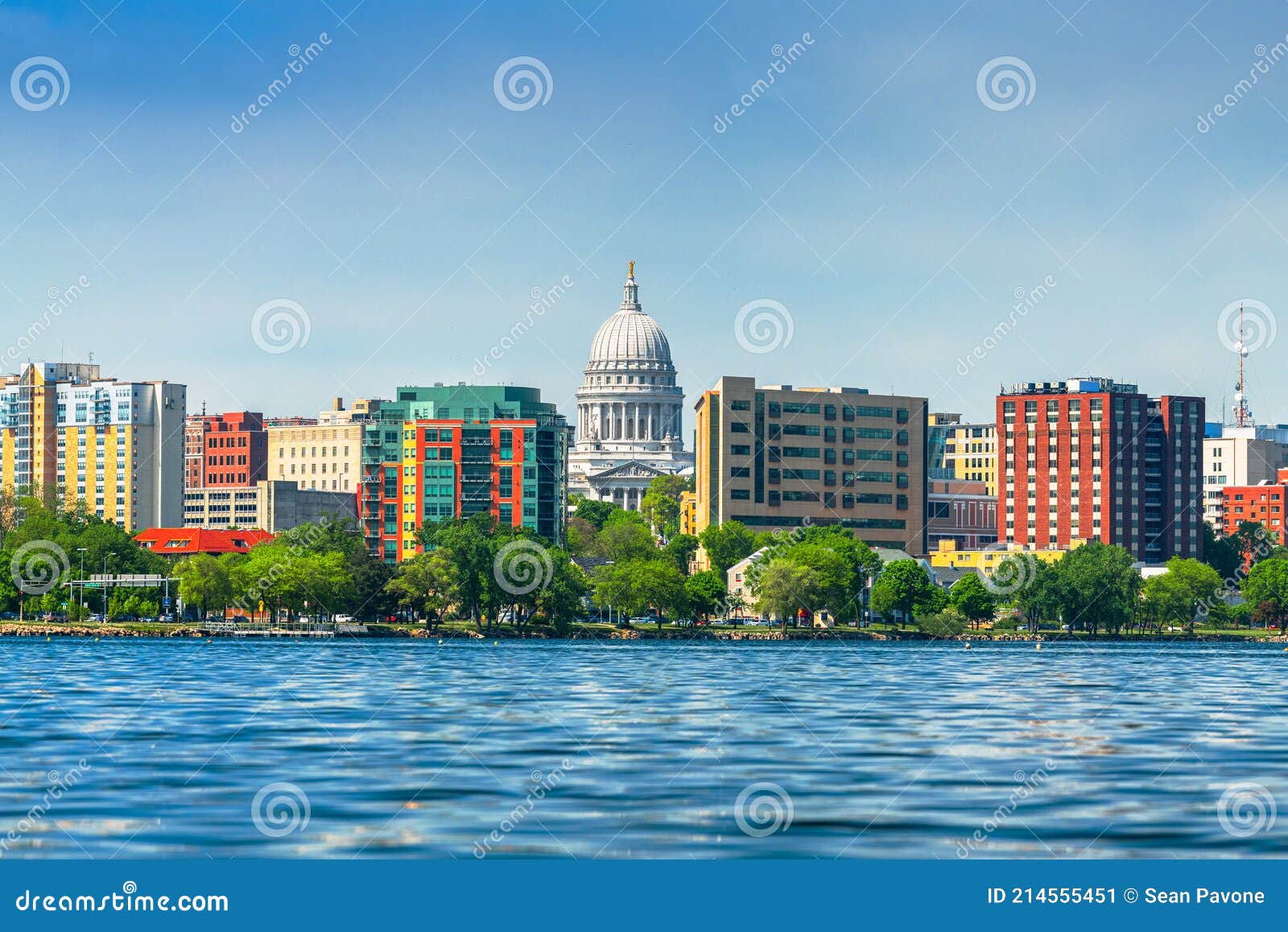 madison, wisconsin, usa downtown skyline on lake monona