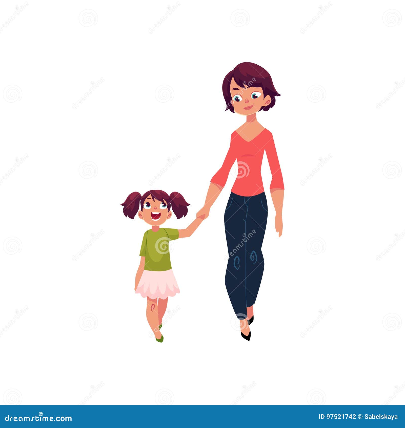 Madre E Figlia Che Camminano Insieme Tenendosi Per Mano Illustrazione Vettoriale Illustrazione Di Infanzia Felicit
