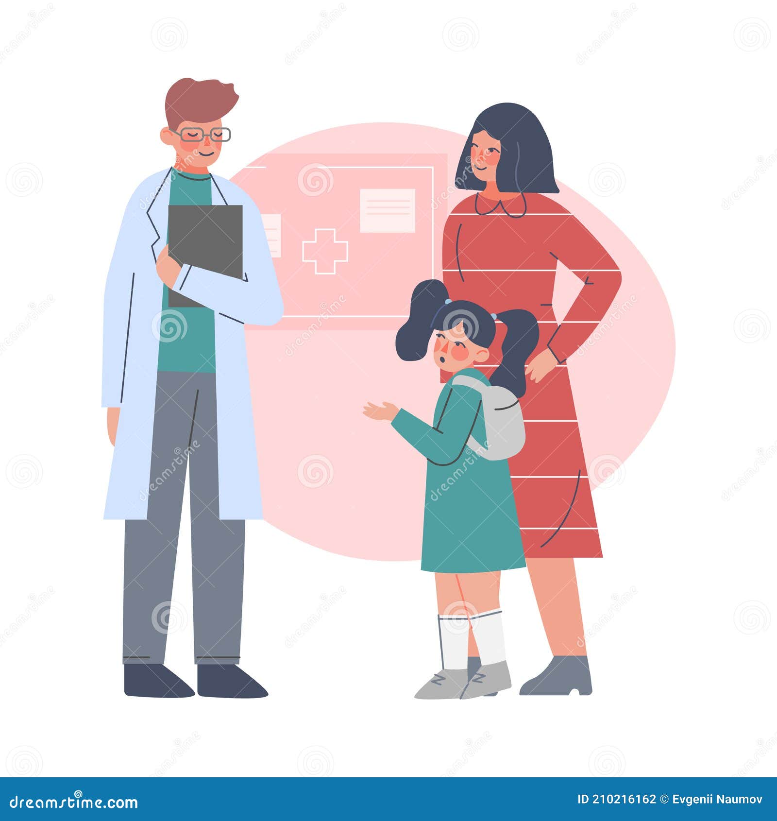 Madre Y Su Hija Visitando Al Médico Pediatra Masculino Que Examina a Un  Niño En Una Clínica Médica Salud Y Tratamiento Médico Ilustración del  Vector - Ilustración de tratamiento, vector: 210216162