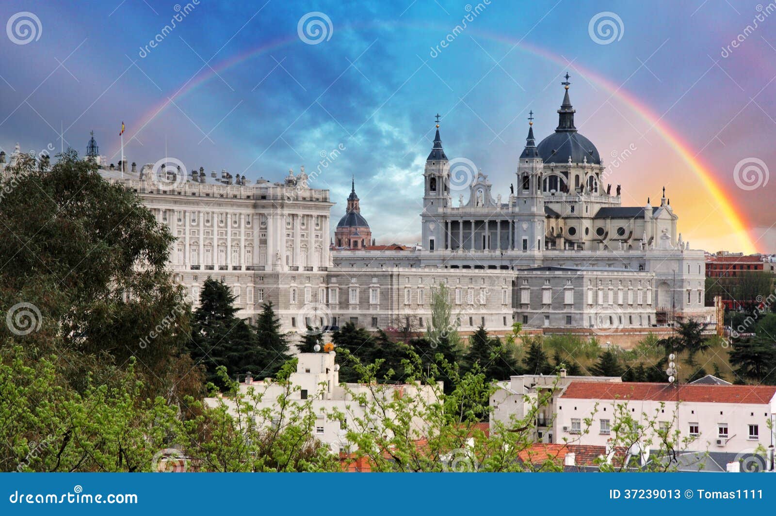 madrid, almudena cathedral wtih rainbow, spain