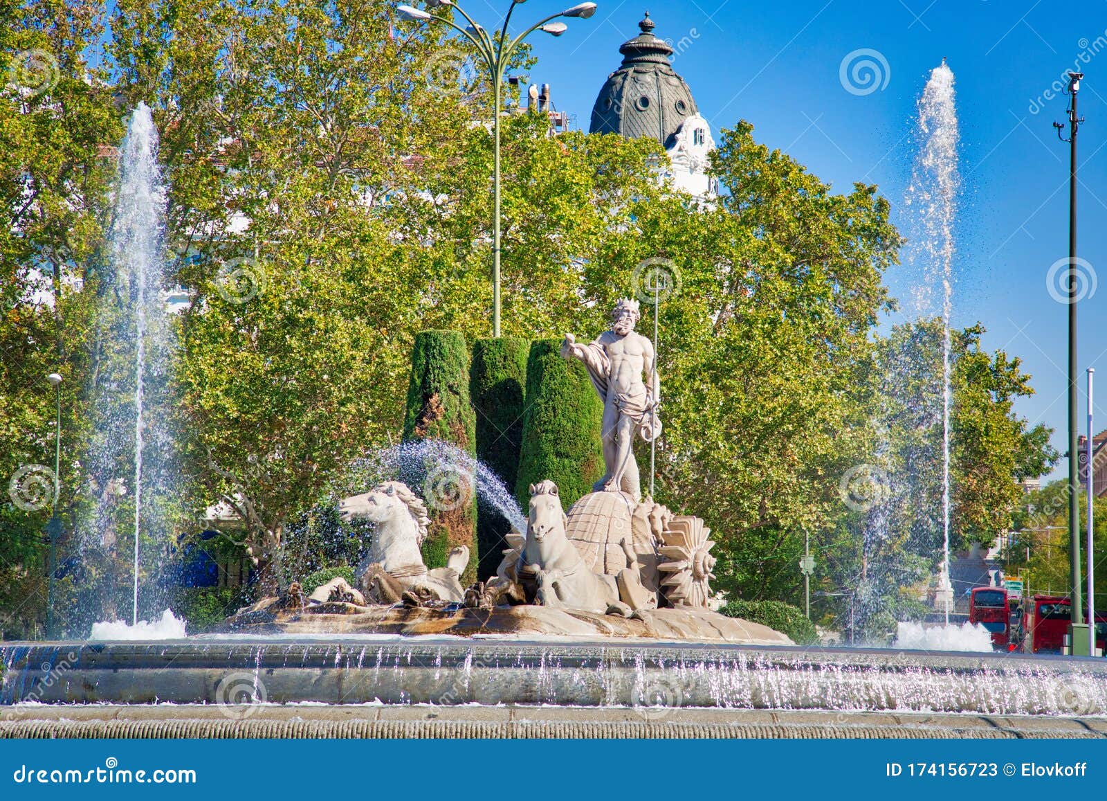 Madrid, Neptune Fountain in Historic City Center Stock Image - Image of ...