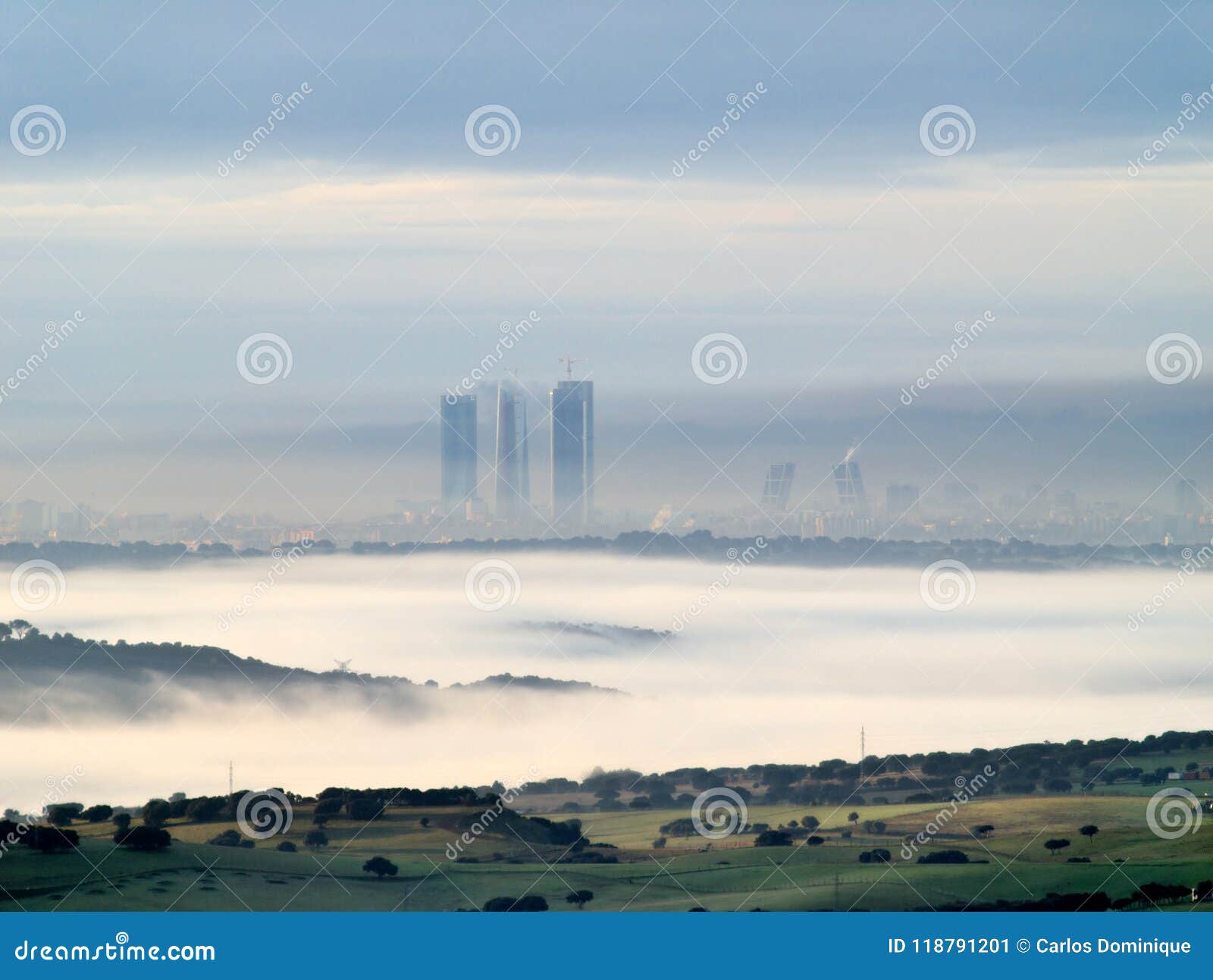 madrid skyline from north with cuatro torres business area in construction