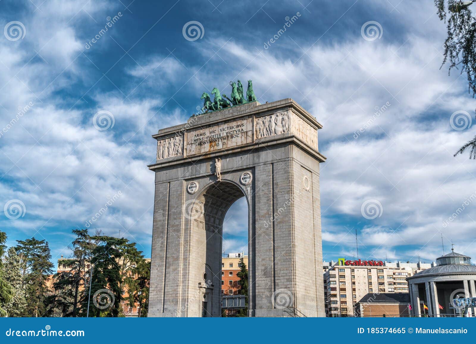 arco de la victoria triumphal arch in moncloa district of madrid, spain.