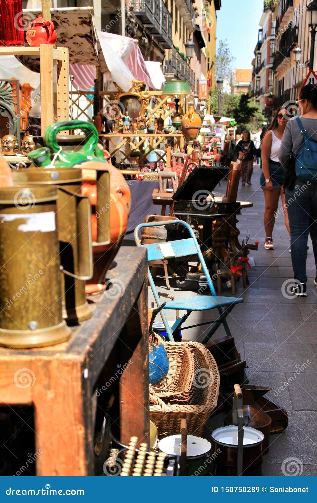 Antique Stalls in the Streets of the Letters District in Madrid ...